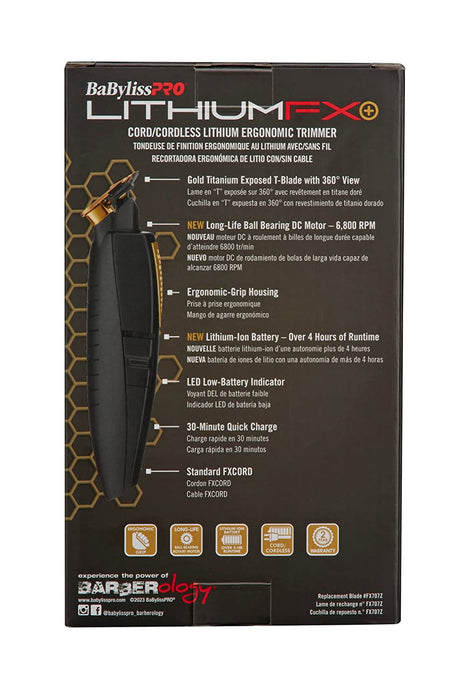 BABYLISS PRO LithiumFX Cord / Cordless Ergonomic Trimmer - Gold Model #BB-FX773N, UPC: 074108466815