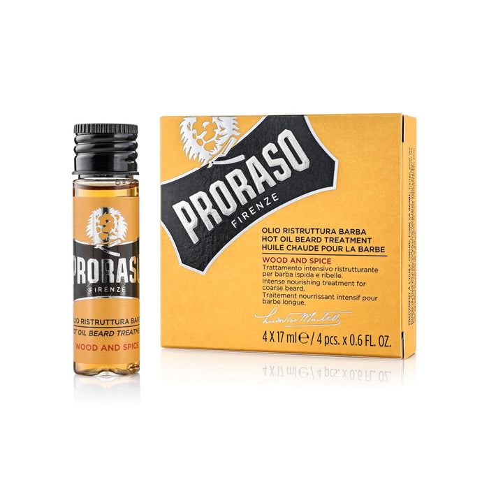 Proraso Hot Oil Beard Treatment Set, Wood and Spice, 17ml x 4 Model #RA-400790, UPC: 8004395001798