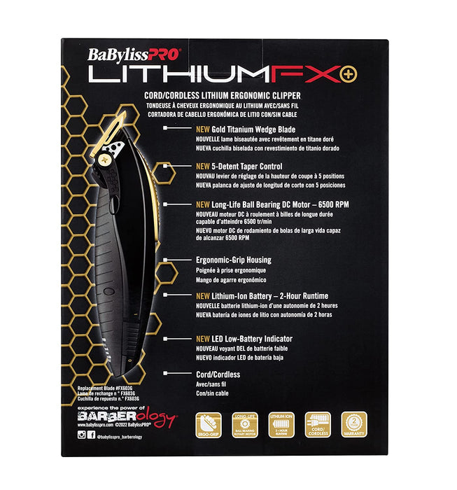 BABYLISS PRO LithiumFX Cord / Cordless Ergonomic Clipper - Gold Model #BB-FX673NS, UPC: 074108466808