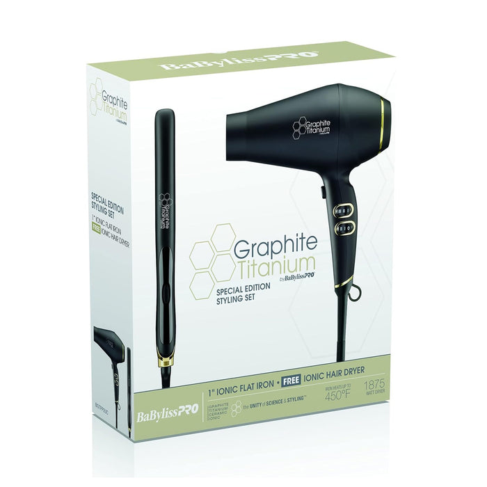BaByliss PRO Graphite Titanium Dryer & Graphite Titanium Flat Iron 1" Prepack Model #BB-BGTPP2UC, UPC: 074108448033