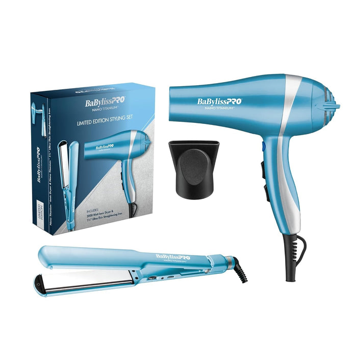 BaBylissPRO LIMITED EDITION Nano Titanium 2000-Watt Ionic Dryer & 1½" Ultra-Thin Straightening Iron Combo Model #BB-BNTPP58-24, UPC: 074108488732