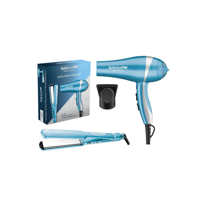 BaBylissPRO LIMITED EDITION Nano Titanium 2000-Watt Ionic Dryer & 1½" Ultra-Thin Straightening Iron Combo Model #BB-BNTPP58-24, UPC: 074108488732