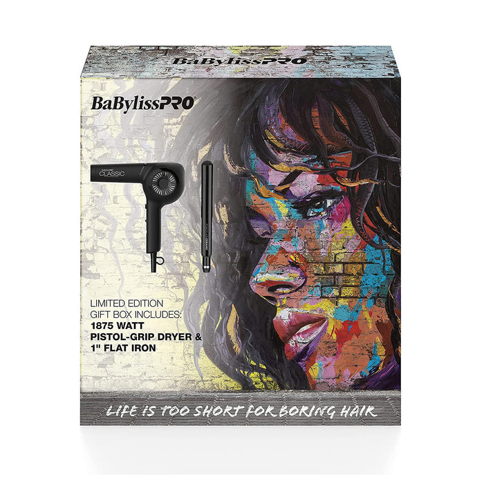 BaByliss PRO Classic Dryer (Black) & Porcelain Ceramic 1" Flat Iron Prepack Model #BB-BPPP4UC, UPC: 074108448163