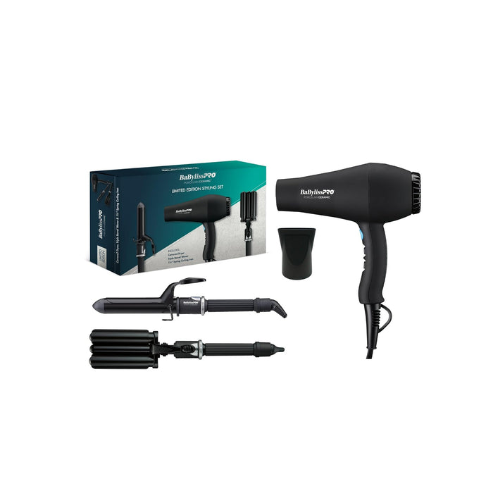 BaBylissPRO Limited Edition Porcelain Ceramic Hair Dryer, Curling Iron, and Triple Barrel Waver Value Set Model #BB-BPPP7, UPC: 074108475237