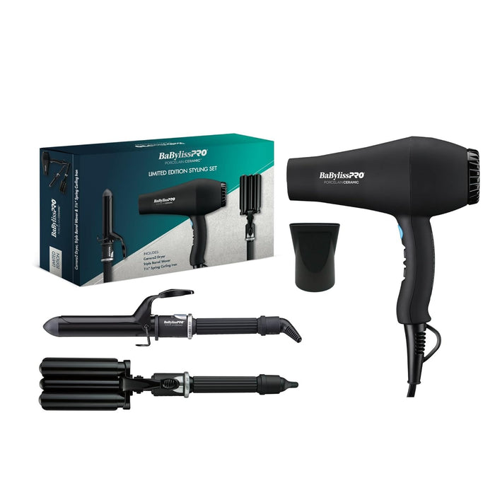 BaBylissPRO Limited Edition Porcelain Ceramic Hair Dryer, Curling Iron, and Triple Barrel Waver Value Set Model #BB-BPPP7, UPC: 074108475237