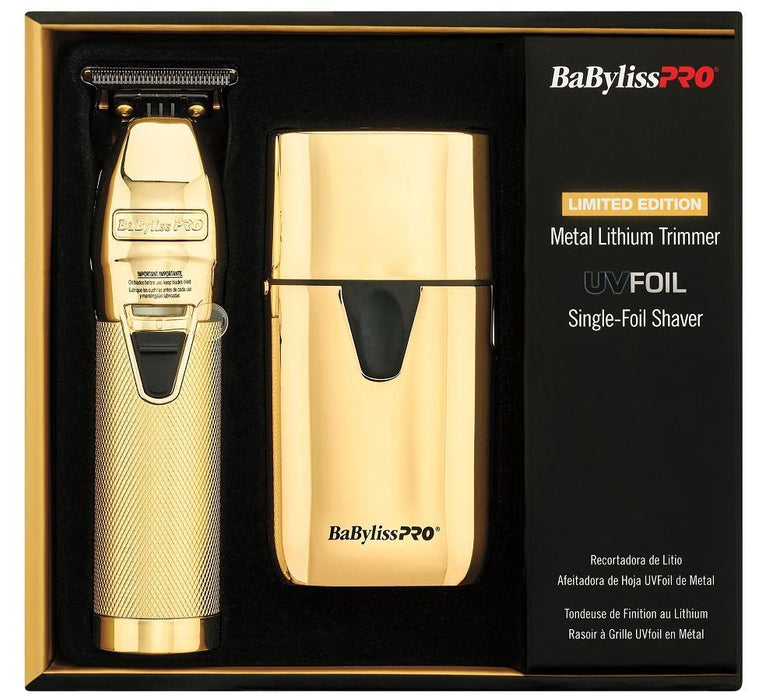 BaBylissPRO Limitedfx Collection Limited Edition Goldfx Trimmer & Uvfoil Single-Foil Shaver Combo Model #FXLFHOLPKG, UPC: 074108478139