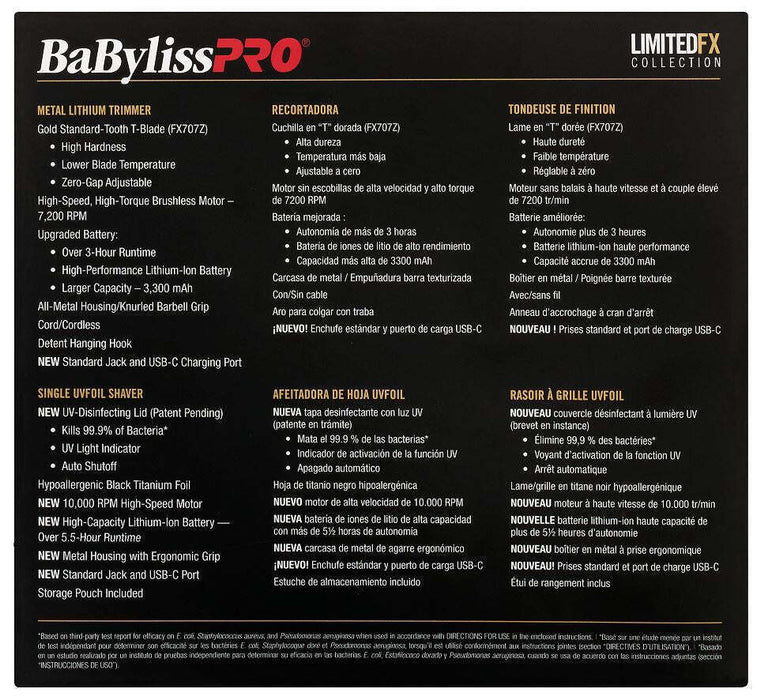 BaBylissPRO Limitedfx Collection Limited Edition Goldfx Trimmer & Uvfoil Single-Foil Shaver Combo Model #FXLFHOLPKG, UPC: 074108478139