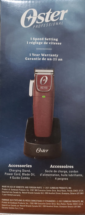 OSTER Cordless Fast Feed Clipper DUAL Voltage 110-220 Volts, Model #OS-76023-910-000, UPC: 053891156844