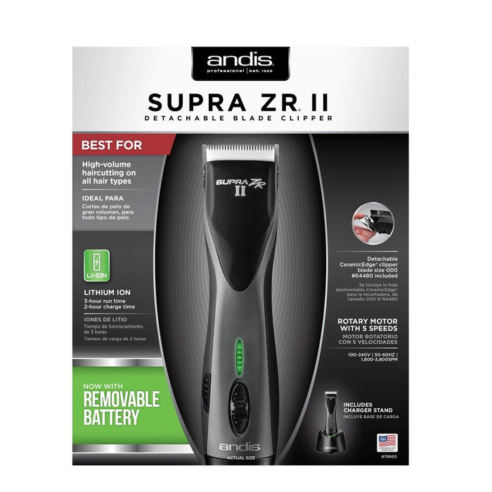 ANDIS Supra ZR Cordless 5-Speed Clipper with Detachable Blade 110-220 Volts Model #AN-79005, UPC: 040102790058