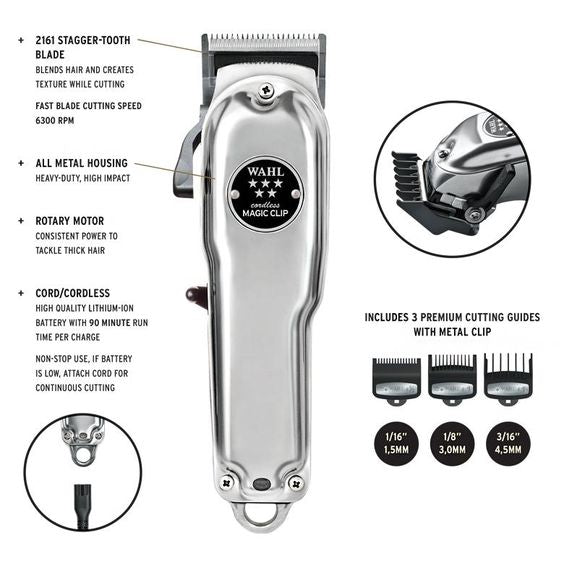 WAHL Metal Edition Cordless Magic Clip Clipper Model #WA-8509, UPC: 043917109602