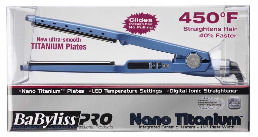 BaByliss PRO Nano Titanium-Plated Ionic Straightening Iron, 1.75 inch Model #BB-BNT4094TUC/BABNT2094TN, UPC: 074108447005