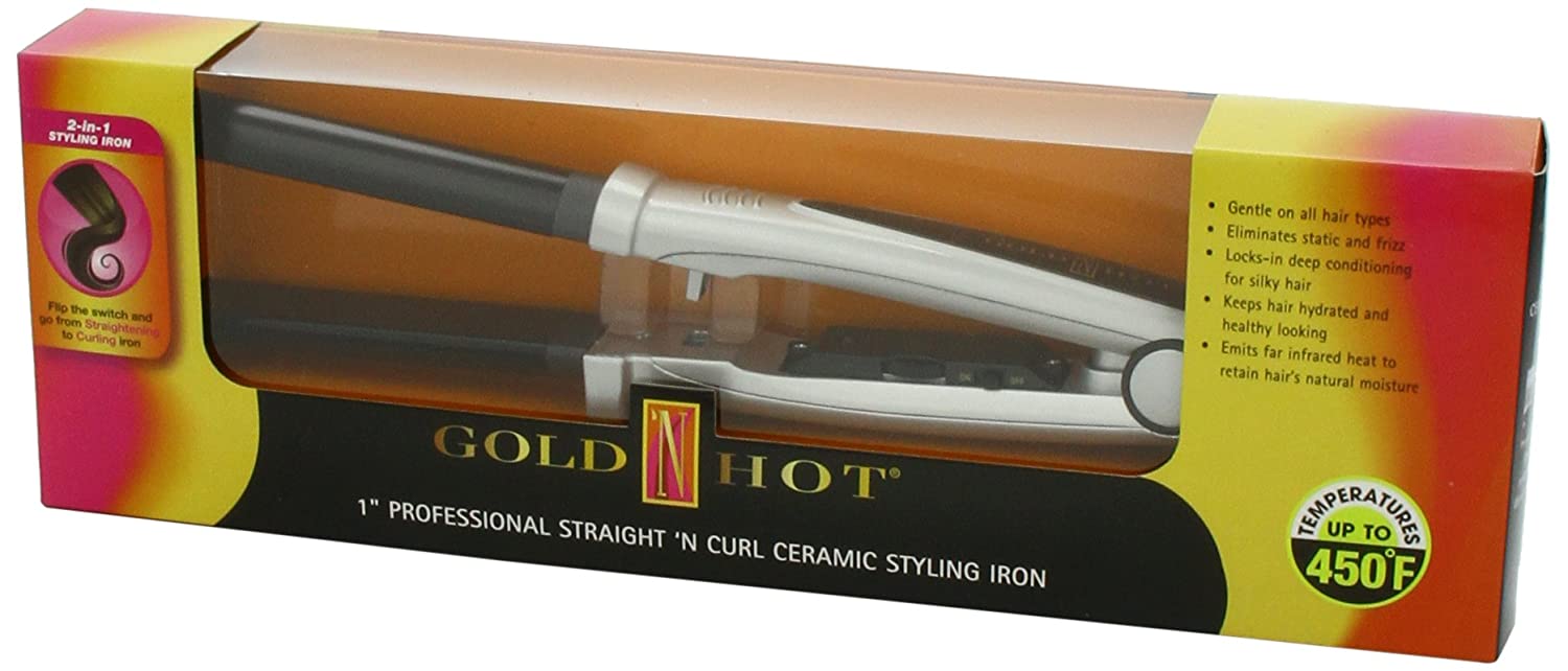 Gold 'N Hot Professional Ceramic Straight 'N Curl Styling Iron, 1 Inch Model #GO-GH2170, UPC: 810667010577