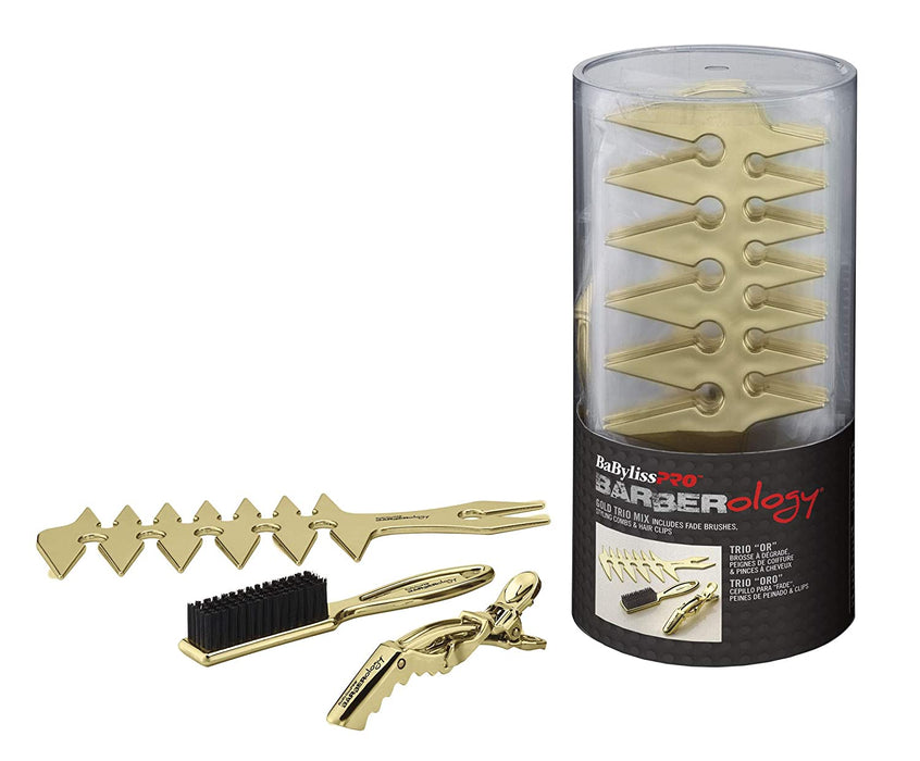 BABYLISS Barberology Trio Mix Bucket - 18 Pack Brushes, Combs & Clips GOLD Model #BB-BBCKT15G, UPC: 074108421920