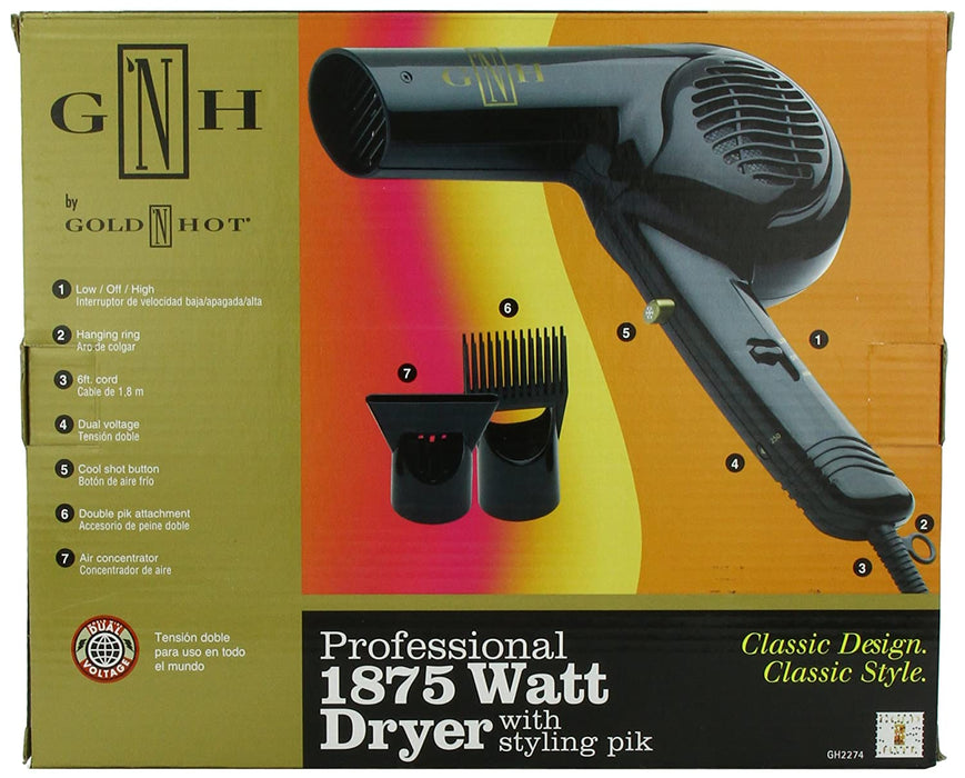 Gold 'N Hot Professional 1875-Watt Dryer with Styling Pik Model #GO-GH2274, UPC: 810667015763
