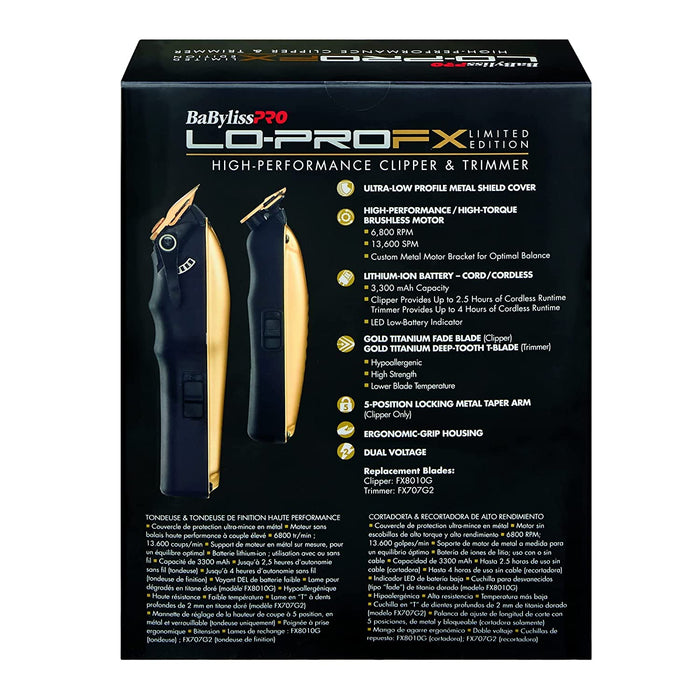 Babyliss PRO Limited Edition LO-PROFX High-Performance Clipper & Trimmer Gift Set - Gold Model #BB-FXHOLPKLP-G, UPC: 074108459589
