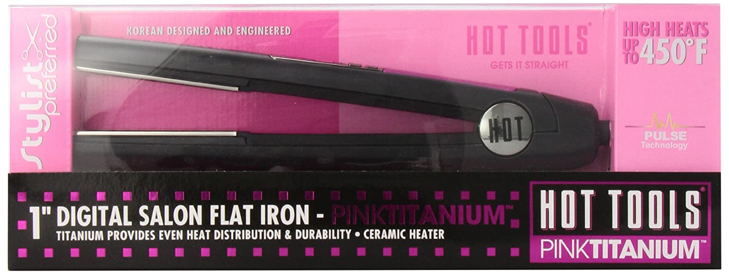 HOT TOOLS 1" Titanium Digital Flat Iron, Pink Model #HO-HPK11, UPC: 078729027776