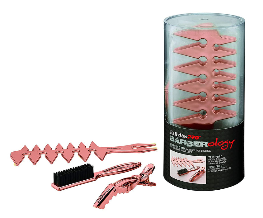 BABYLISS Barberology Trio Mix Bucket - 18 Pack Brushes, Combs & Clips ROSE GOLD Model #BB-BBCKT15RG, UPC: 074108435651