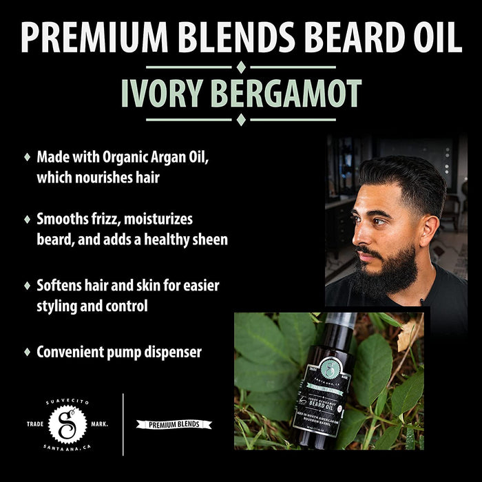 Suavecito Premium Blends Ivory Bergamont Beard Oil, 1 oz Model #42C-P203NN, UPC: 700645594321