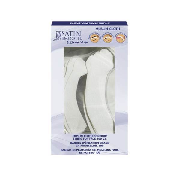 SATIN SMOOTH EZ Grip Muslin Contour Facial Strip 100 Ct. Model #AT-SSWA16, UPC: 074108263940