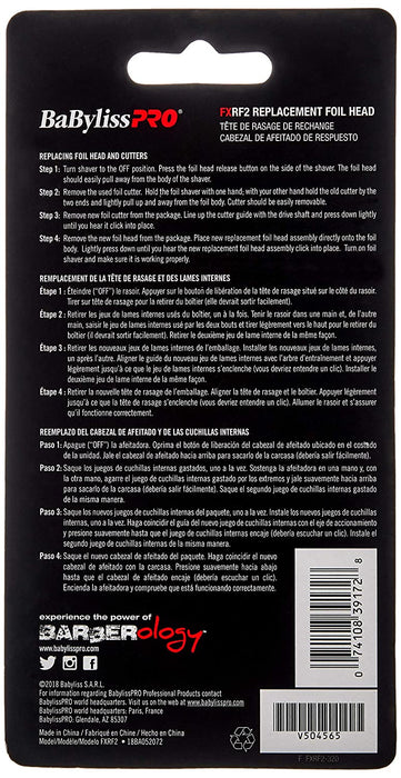 BABYLISS PRO Replacement Foil Shaver Head with 2 Cutters for FXFS2 SILVER Model #BB-FXRF2, UPC: 074108391728