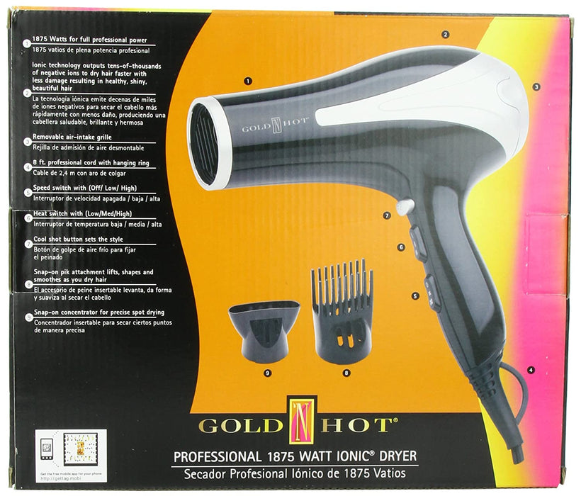 GOLD 'N HOT 1875-Watt Professional Dryer with Tourmaline Model #GO-GH3212, UPC: 810667018788