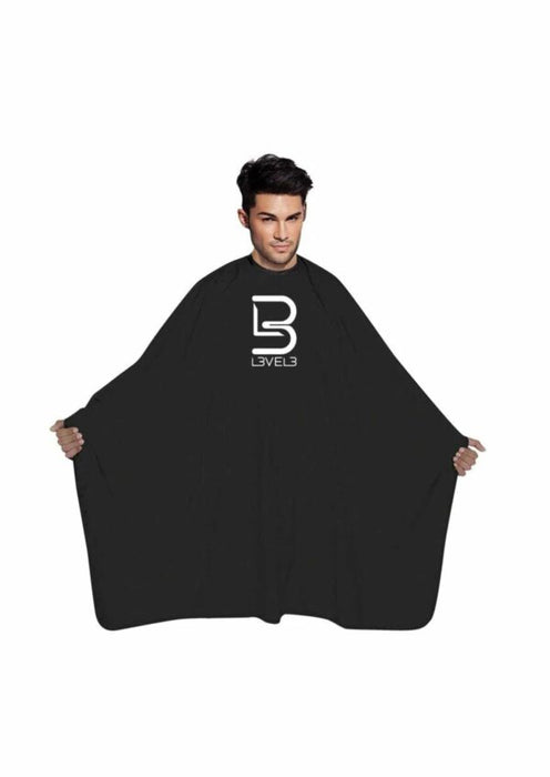 L3VEL3 Professional Rubber Neck Cutting Cape - Black Model #L3-BEC005B, UPC: 850018251495