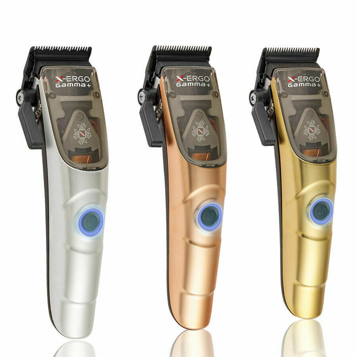 GAMMA+ X-ERGO Professional Cordless Modular Clipper (Matte Chrome, Gold & Rose Gold) DUAL Voltage Model #HCGPXERGOMS, UPC: 850014553975