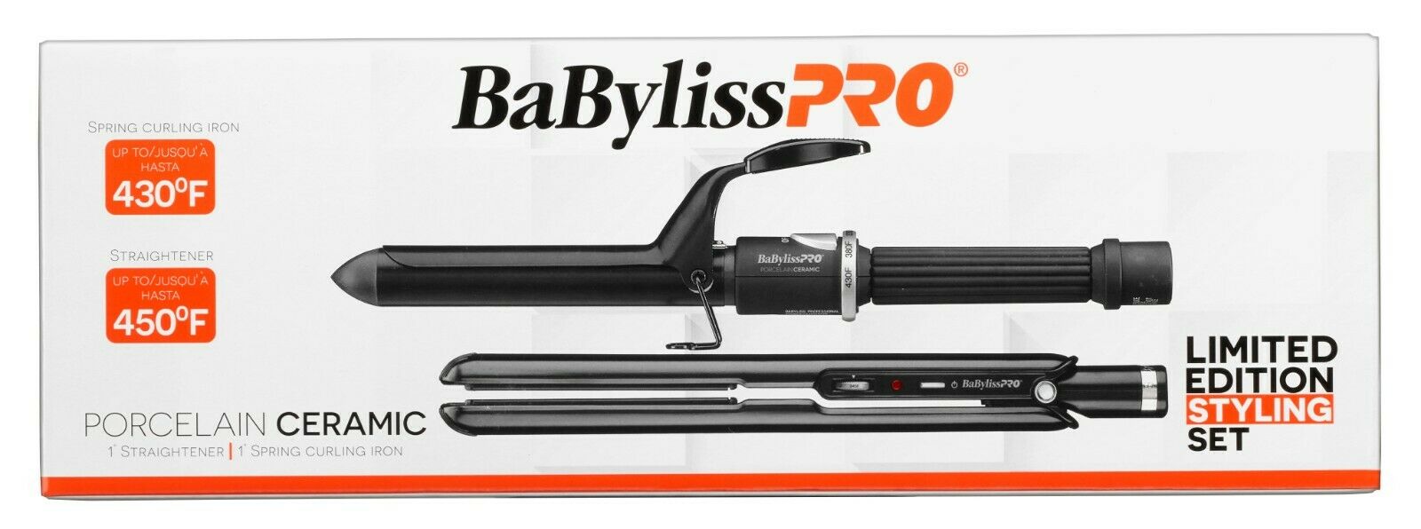 BaByliss PRO Porcelain Ceramic 1" Flat Iron & 1" Curling Iron Prepack Model #BB-BPPP3UC, UPC: 074108441096