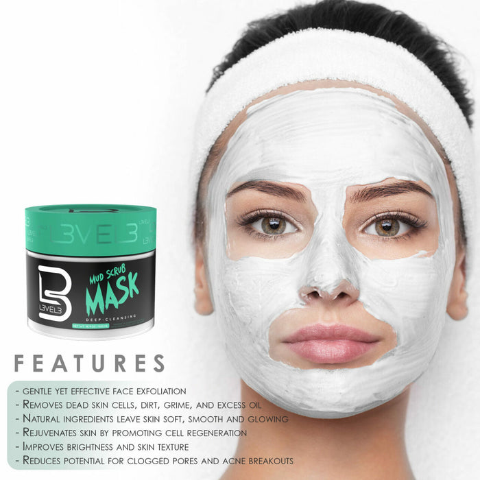 L3VEL3 Mud Scrub Mask 500ml Model #SCRUB-MUD-500ML, UPC: 850018251181
