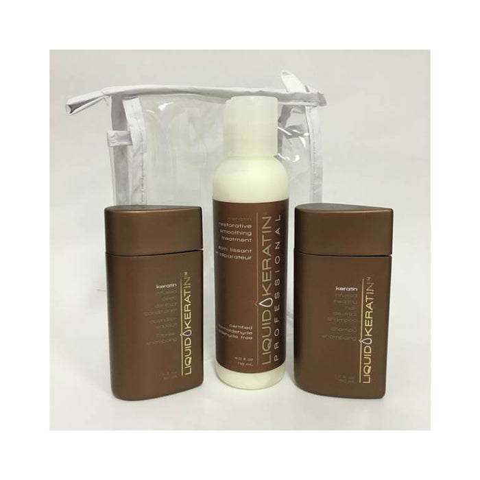 LIQUID KERATIN Starter Kit - Restorative, Infused De-Frizz Conditioner, Infused De-Frizz Shampoo Model #LI-KIT-001, UPC: 0763869000207