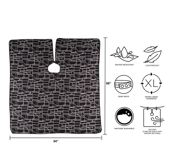 Cricket Art Deco Hair Cutting Cape - Black/Beige Pattern Model #CR-CT-5512081, UPC: 672555120818
