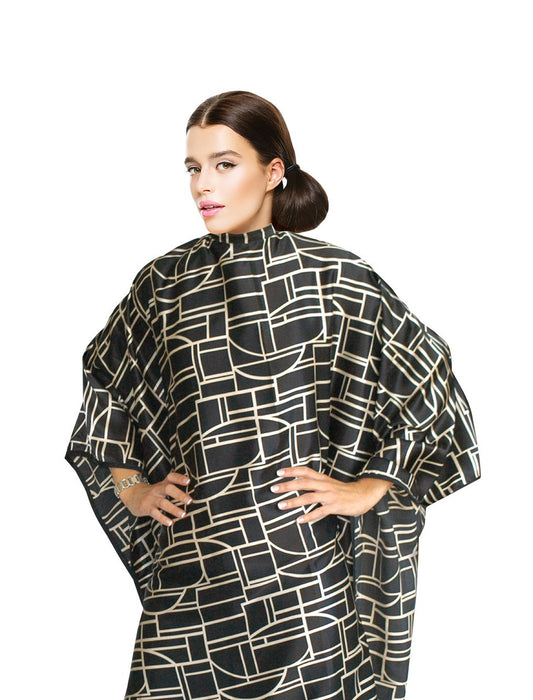 Cricket Art Deco Hair Cutting Cape - Black/Beige Pattern Model #CR-CT-5512081, UPC: 672555120818
