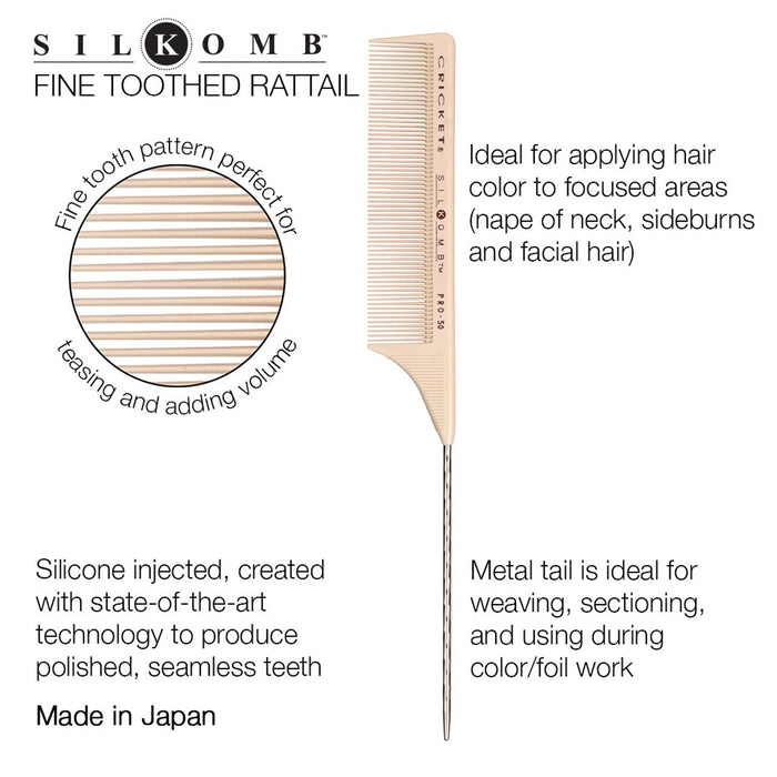 Cricket Silkomb Pro-50 Fine Toothed Rattail Comb Model #CR-CT-5515005, UPC: 672555150051