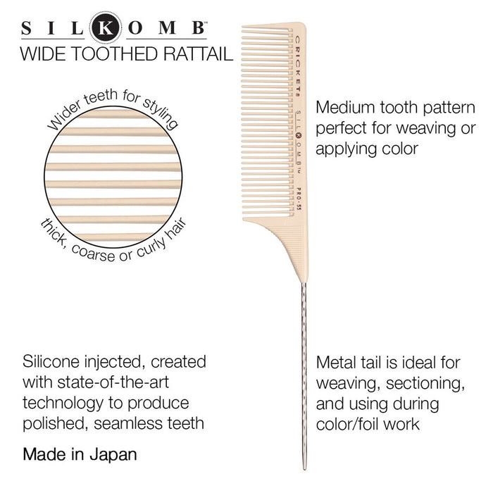 Cricket Silkomb Pro-55 Wide Toothed Rattail Comb Model #CR-CT-5515006, UPC: 672555150068