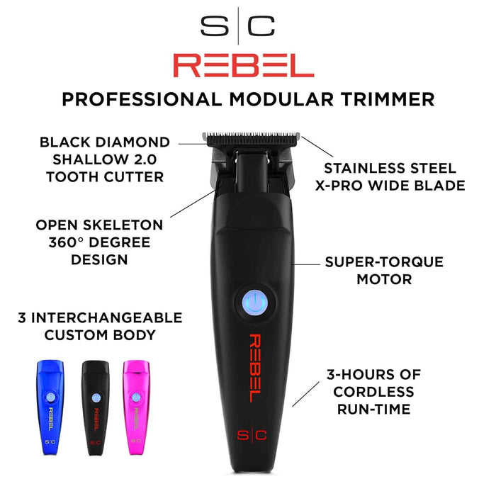 STYLECRAFT Rebel Professional Modular Super-Torque Motor Cordless Hair Trimmer (Matte Blue, Matte Pink, Matte Black)  Model #SC409M, UPC: 810069131962