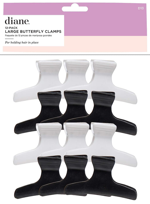 Diane Large Butterfly Clamps Pack of 12 Hair Clips for Women and Girls 3.25 inch Black and White #Model D13, UPC: 824703000132