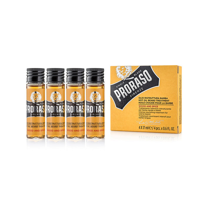 Proraso Hot Oil Beard Treatment Set, Wood and Spice, 17ml x 4 Model #RA-400790, UPC: 8004395001798
