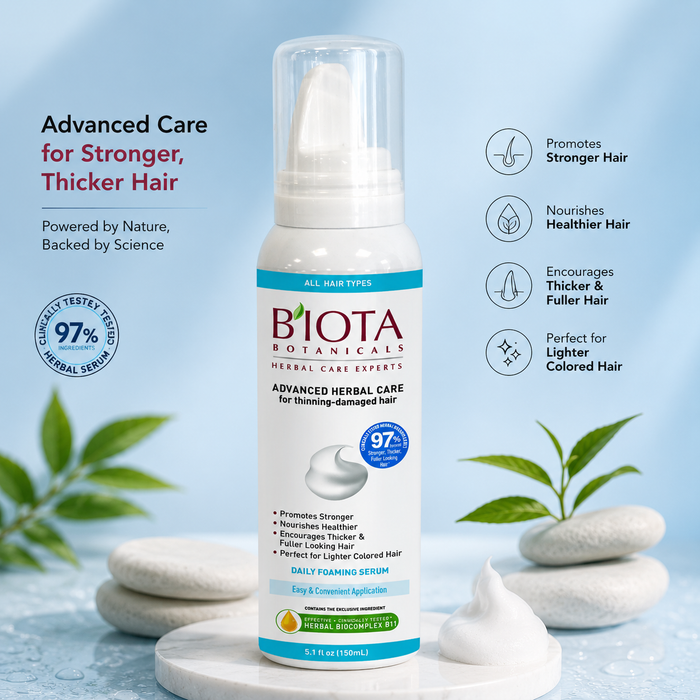 Biota Botanicals Advanced Herbal Care Leave-In Daily Foam Serum | Herbal BioComplex B11 | 5.01 fl oz (148 mL)