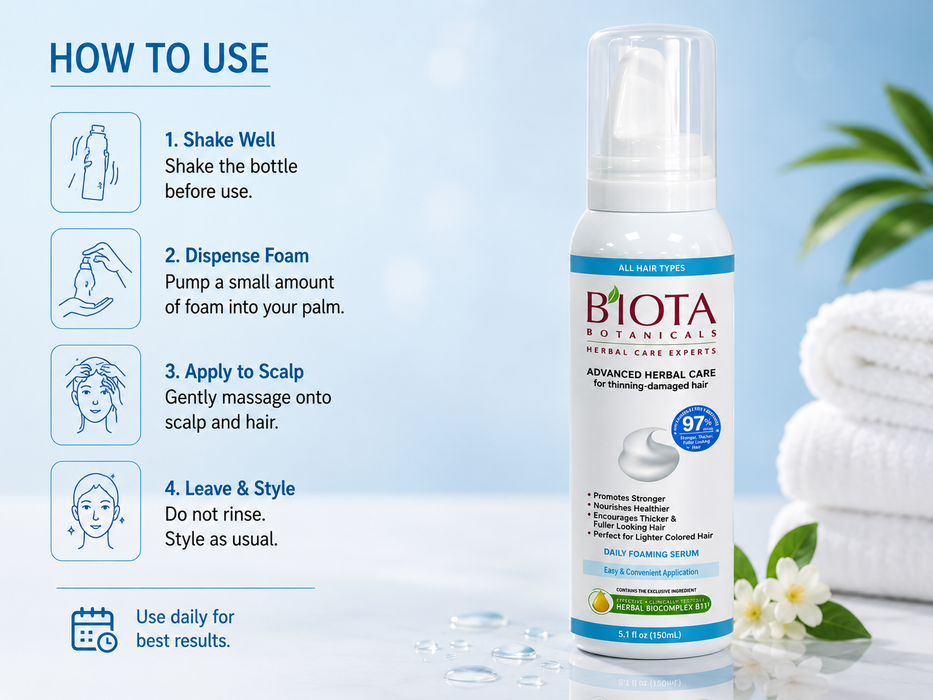 Biota Botanicals Advanced Herbal Care Leave-In Daily Foam Serum | Herbal BioComplex B11 | 5.01 fl oz (148 mL)