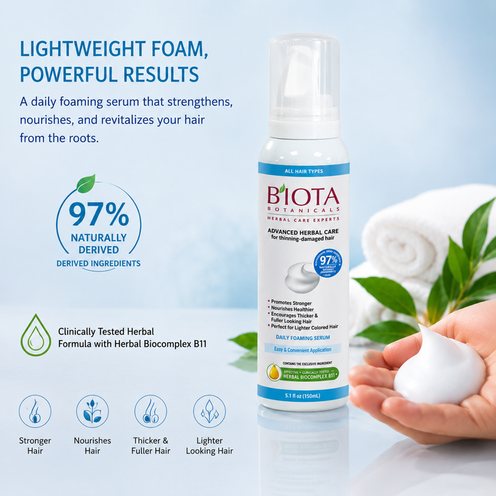 Biota Botanicals Advanced Herbal Care Leave-In Daily Foam Serum | Herbal BioComplex B11 | 5.01 fl oz (148 mL)