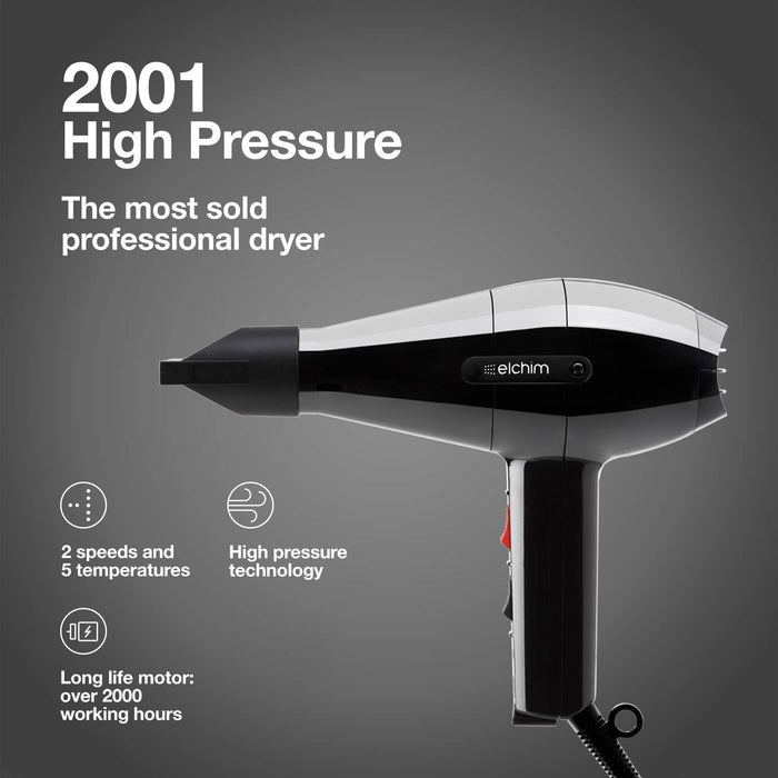 ELCHIM 2001 High Pressure Professional Hair Dryer - Black Model #EL-220710010, UPC: 836793002118