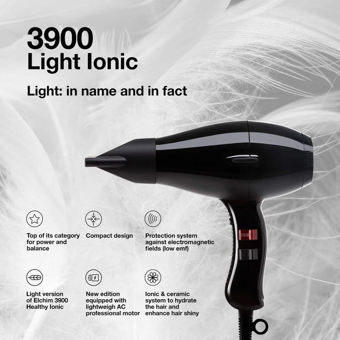 Elchim Light Ionic Hair Dryer - Black Model #EL-2497F0002, UPC: 836793004297