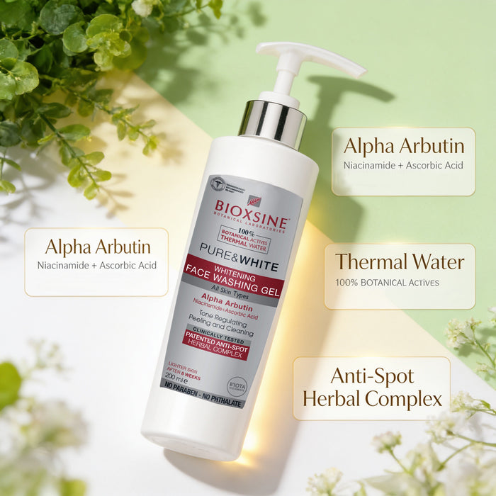 Bioxsine Pure & White Brightening Face Wash Gel 200mL | Daily Facial Cleanser