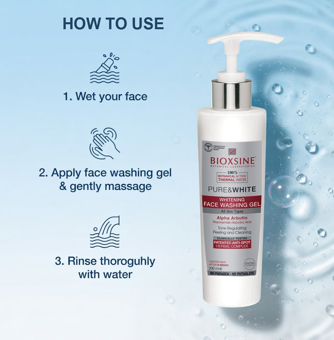 Bioxsine Pure & White Brightening Face Wash Gel 200mL | Daily Facial Cleanser