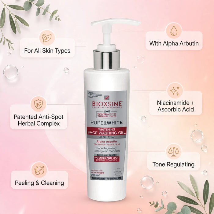 Bioxsine Pure & White Brightening Face Wash Gel 200mL | Daily Facial Cleanser