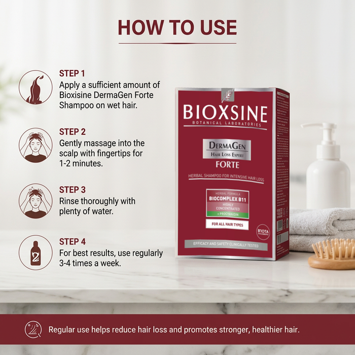 Bioxsine Dermagen Forte Anti Hair Loss Shampoo 300mL for Damaged, Weak & Thinning Hair