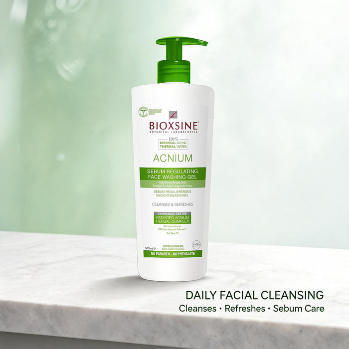 Bioxsine Acnium Sebum Regulating Face Wash Gel 50mL | Daily Cleanser for Oily & Combination Skin