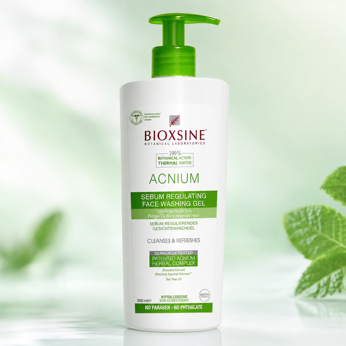 Bioxsine Acnium Sebum Regulating Face Wash Gel 50mL | Daily Cleanser for Oily & Combination Skin