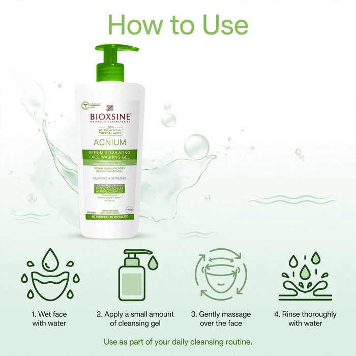 Bioxsine Acnium Sebum Regulating Face Wash Gel 50mL | Daily Cleanser for Oily & Combination Skin
