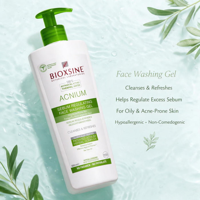 Bioxsine Acnium Sebum Regulating Face Wash Gel 50mL | Daily Cleanser for Oily & Combination Skin